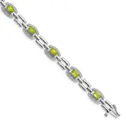 7 Inch Sterling Silver Rhodium-Plated Diamond & Peridot Bracelet