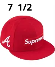 Supreme MLB Teams Box Logo New Era 59Fifty Cap Hat Red Atlanta Size 7 1/2 23.5"