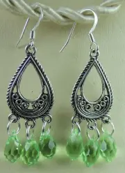 artisan Green Briolette Crystal Chandelier Earrings Bridesmaid Wedding Handmade