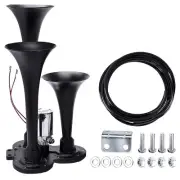 Train Air Horn 3 Trumpets Black For Truck Car Loud Sound 12V Universal