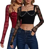 [JOKELAMB] Women Lace Bolero Shrug See Through Floral Cardigan Sheer Mesh Cropped Y2K Going Out Tops