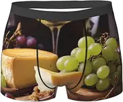 [QMNEHJ] White Wine Cheese Cake Grapes Men's Boxer Briefs Breathable Stretch Underwear Moisture-Wicking Trunks for Men