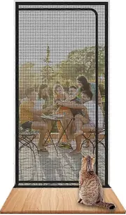 Reinforced Cat Screen Door Heavy Duty Pet-Proof Screen with Zipper White Prevents Pets from Running Out Black Fits Door Size-90x200cm