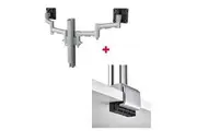 Atdec AWMS-2-4640 Dual Monitor Swing Arms on 400mm Post / 12kg (26.5lb) Flat Screens, 10kg (22lb) Curved Screens + C Clamp Desk Fixing, Silver