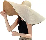 [Generic] Oversized Beach Straw Hats for Women Extra Large Wide Brim Beach Hat Foldable Roll up Floppy Sun Hat Summer Outdoor Khaki