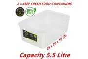 2 x 5.5L Plastic Food Containers Takeaway Meal Storage Lunch Boxes Lid BPA Free