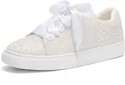 [Suokdil] Sparkle Rhinestone Sneakers for Women Bling Sneakers Rhinestone Sneakers White Shoe Glitter Fashion Bedazzled Platform Tennis Shoes Bride Sequin Wedding and Party Trendy Shoe