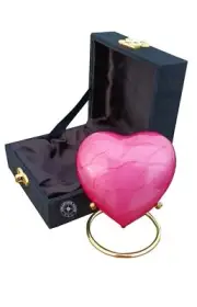 Pink Urn Keepsake Mini Heart Cremation Urn with Premium Black Box & Brass Sta...