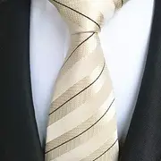 Men's Business Dress Flax Stripe Light Yellow Striped Silk Necktie