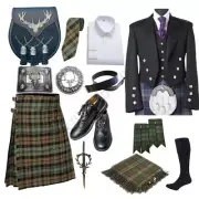 Men's Traditional Scottish Tartan kilt Jacket & Shoes Outfit 15 Pcs Wedding set.