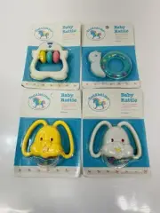 4 NOS Toddle Time Ratlle White Bunny Snail Bird Yellow Bunny JC Penney CPSC SAFE