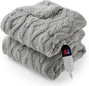Electric Blanket - 160x130cm Thick Tufted Sherpa Heated Throw Blanket with 6 Heating Levels and 10 Time Settings, SAA Certified Overheat Protection Machine Washable Fast Heated Blanket, Gery
