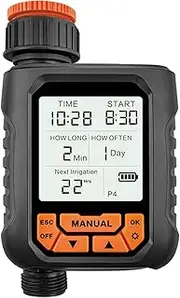 Sprinkler Timer Outdoor Water Timer Garden Hose Large LCD Screen Programmable Irrigation Timer Yard Lawn Manual/Automatic Watering Rain Sensor