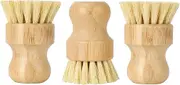 HOXHA Bamboo Palm Brush, Bamboo Dish Scrub Brush for Kitchen Sink Bathroom Household Cleaning, Wooden Scrub Brush for Dishes Pots Pans, 3 PCS
