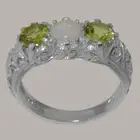 10k White Gold Natural Opal & Peridot Womens Trilogy Ring