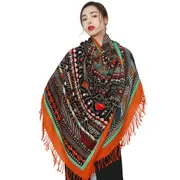 ANYYOU 100% Merino Wool Orange And Patterns Neck Wrap Silk Satin Large Winter Scarf Pashmina Shawl Bandana Perfect For Women Ladies Fashion Style