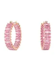 [Swarovski] Matrix Hoop Earrings Baguette Cut Rose Gold-Tone Plated in Pink