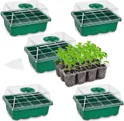 5-Pack Seed Starter Trays with Humidity Dome, 12 Cells per Tray, Green