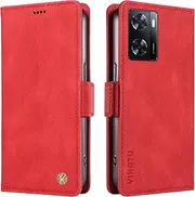 [YBFJCE] Case for Oppo A57 2022/A77 5G/A57s, PU Leather Shockproof Durable Phone Wallet Case Protective Flip Folio Cover, for Oppo A57 2022 Cover with Card Holder, Red