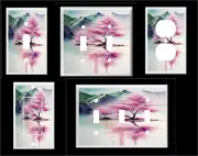 CHERRY BLOSSOM TREE MOUNTAINS WATERCOLOR #1 LIGHT SWITCH COVER PLATE