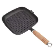 Cast Iron Skillet W/Wooden Handle Square Uncoated Nonstick Cast Iron Pan AC