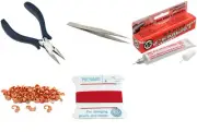 Bead Tip Kit - Pliers, Tweezers, Cement, 50 Bead Tips & Red Bead Cord #6