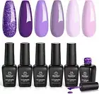 Beetles Gel Nail Polish Kit- 6 Colors Gel Polish Set Purple Glitter Nail Polish