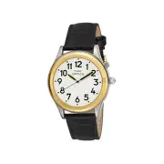 Men's Two Tone Talking Watch White Face Black Leather Band, Voices Male & Female