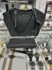 Michael Kors Large Chain Purse Handbag Shoulder Tote Bag + Long Wallet Clutch MK
