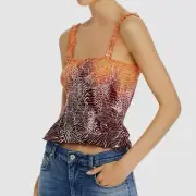 NEW $194 Aqua Women Red White Smocked Ruffle Sleeveless Blouse Tank Top Size XS
