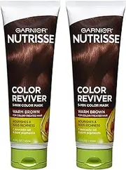 Garnier Nutrisse Color Reviver 5 Minute Nourishing Hair Color Mask with Avocado Oil Delivers Day 1 Color Results, for Color Treated Hair, Warm Brown, 8.4 fl oz, 2 Count (Packaging May Vary)