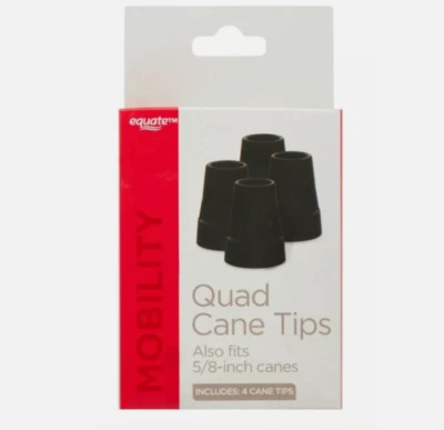 Equate Mobility Quad Cane Tips, Fits Up To 5/8" Canes, Pack of 4 Rubber Tips
