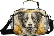 Insulated Lunch Box Border Collie Flower Cute for Women Men - Ideal for Work, Picnics - Includes Adjustable Shoulder Strap