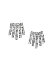 Nadri Cubic Zirconia Multi Row Stud Earrings in Rhodium Plated