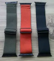 Set 3 Patterned Elasticated Watch Straps for Apple 1/2/3 38mm Black Red Green