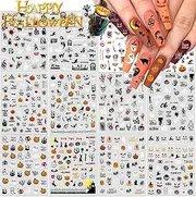 Wsimily 12 Sheets Halloween Nail Stickers Decals, Self-Adhesive 3D Nail Art Stickers With Pumpkin, Skull, Spider, Ghost, Bat Mixed Patterns for Party Favors and Nail Decoration