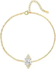[Kokoma] S925 Sterling Silver Anklet for Women Diamond Minimalist Teardrop Shape Geometry Rhinestone Foot Chain Anklets Wedding Jewelry Accessories, Adjustable, Sterling Silver, no gemstone