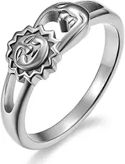 RIUKIU Openwork Sun Moon Universe Ring, Fashion Stainless Steel Men's and Women's Rings,Silver,10