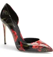 Dolce & Gabbana Floral Print Patent Leather Half d'Orsay Pointy Pump Shoe 37-6.5