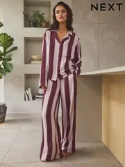 Berry Red Stripe Button Through Pyjamas (N23835) | $71
