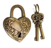 Vintage style Love Heart Forever PADLOCK Solid Brass Polished Lock heavy Keys