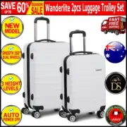 Wanderlite 2pcs Luggage Trolley Set Travel Suitcase Cabin TSA Hard Case White...