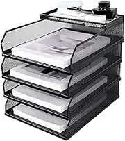 Paper Organizer - Desk File Organizer | A4 Metal Mesh Storage Rack | Office Book Stand Storage Tray | Vertical File Organizer For Desk | Multi-Tier Paper Sorter Large Capacity Office Supplies For Lett