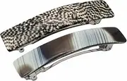 French Amie Oblong Handmade 3.5" Celluloid Automatic Hair Clip Barrette French Hair Clip for Women Strong Hold Set of 2 No Slip Durable Paris Hair Accessories, Made in France (Ivory Black and Opera)