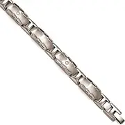 [JewelryWeb] 13mm Titanium Bezel Faceted Fold over Facet Edge .12ct Diamond Brushed and Polished Link Brace 8 Inch-Link Bracelet for Women