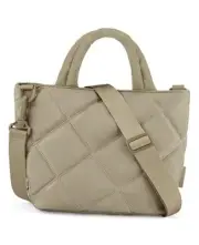 Crossbody Bags for Women, Quilted Grid Puffer Tote Handbag Shoulder Light Tan