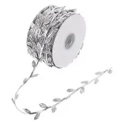 33 Yards Silver Leaf Ribbon, Leaves Trim Rope Leaf String, Style 5