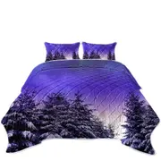 Bright Winter Night in the Snowy Forest Coverlet