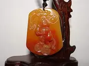 [LJ] 2" China Certified Nature Yellow Dragon Jade Fukurokuju Monkey Necklace Pendants