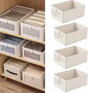 4 Pack Linen Closet Organizers and Storage Bins, Storage Containers with Clear Window, Large Storage Boxes Baskets for Organizing Clothing, Jeans, Toys, Books, Shelves, Closet, Wardrobe